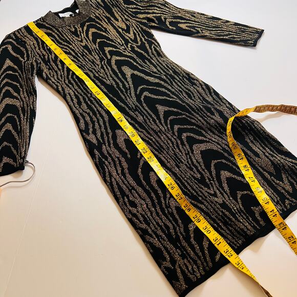 A.L.C Ziggy Glittery Mock Neck Knit Sweater Dress Size XS Black Gold - Picture 11 of 12